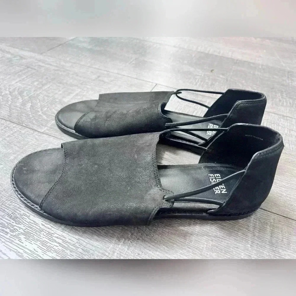 Eileen Fisher Spell Open-Toe d'Orsay Flats Size 8 Black Nubuck LIKE NEW - Picture 6 of 6